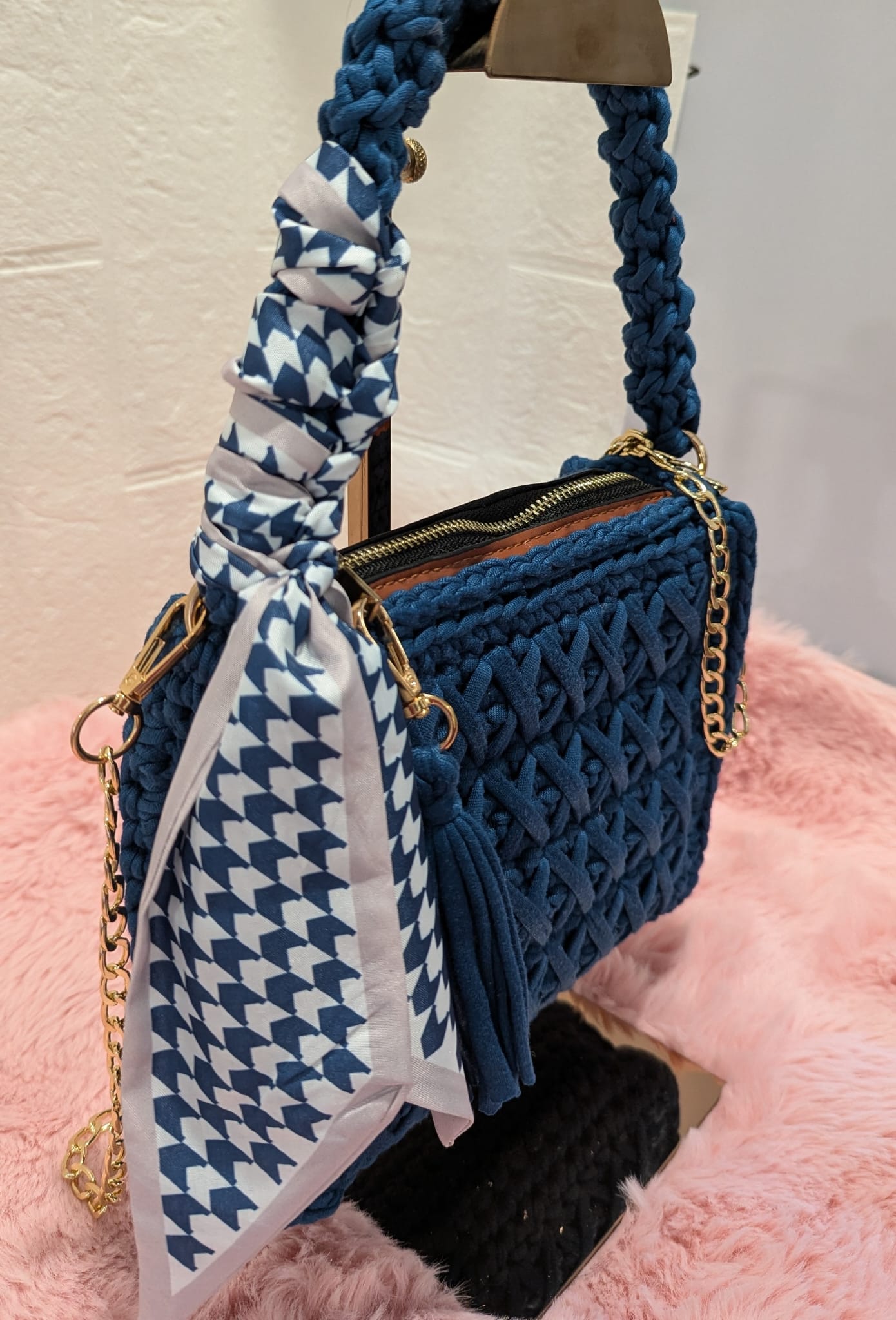 Handmade marine crochet bag