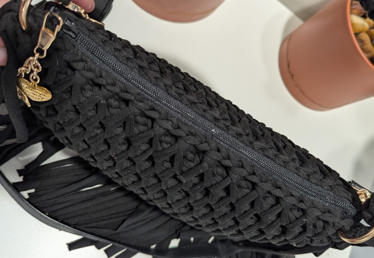 Handmade black crochet bag