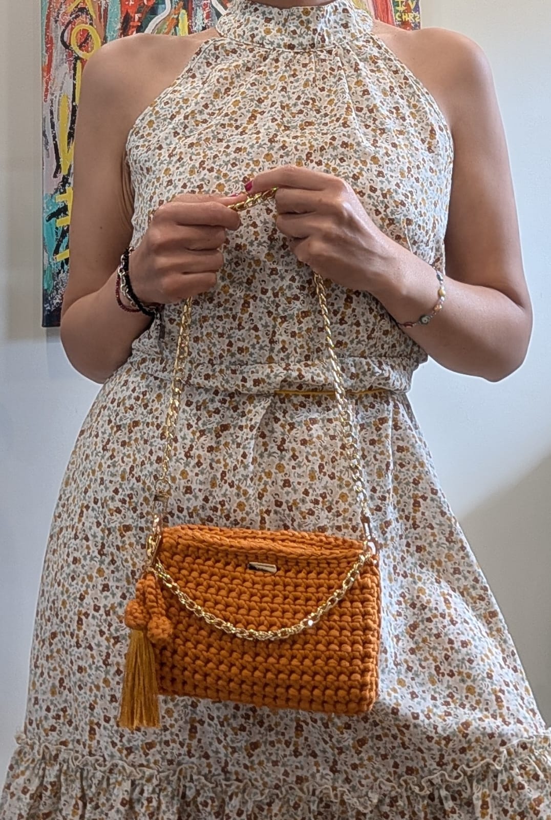 Handmade mustard crochet bag
