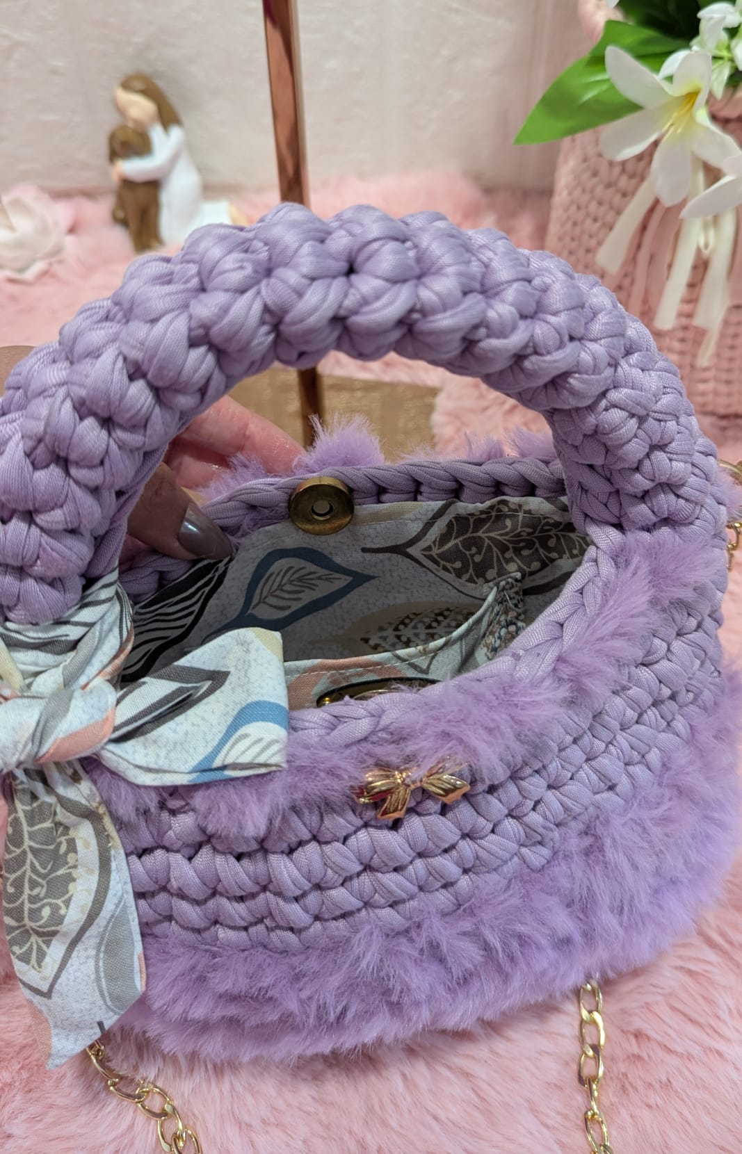 Handmade lilac crochet bag