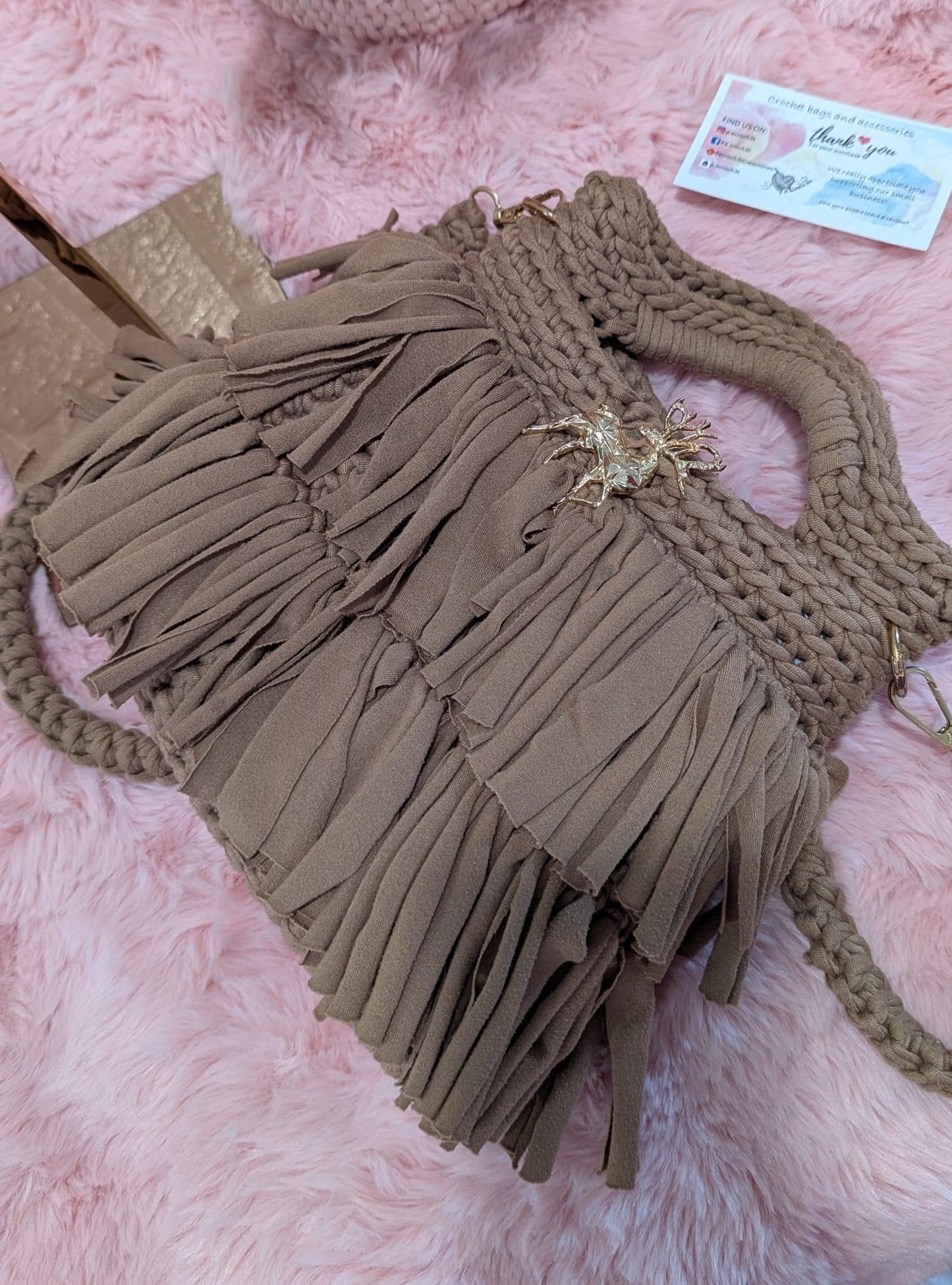 Handmade brown crochet bag