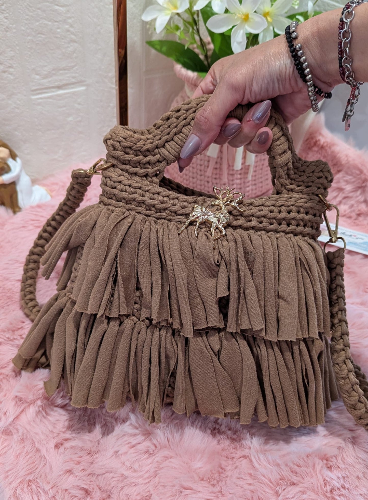 Handmade brown crochet bag