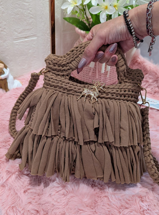 Handmade brown crochet bag