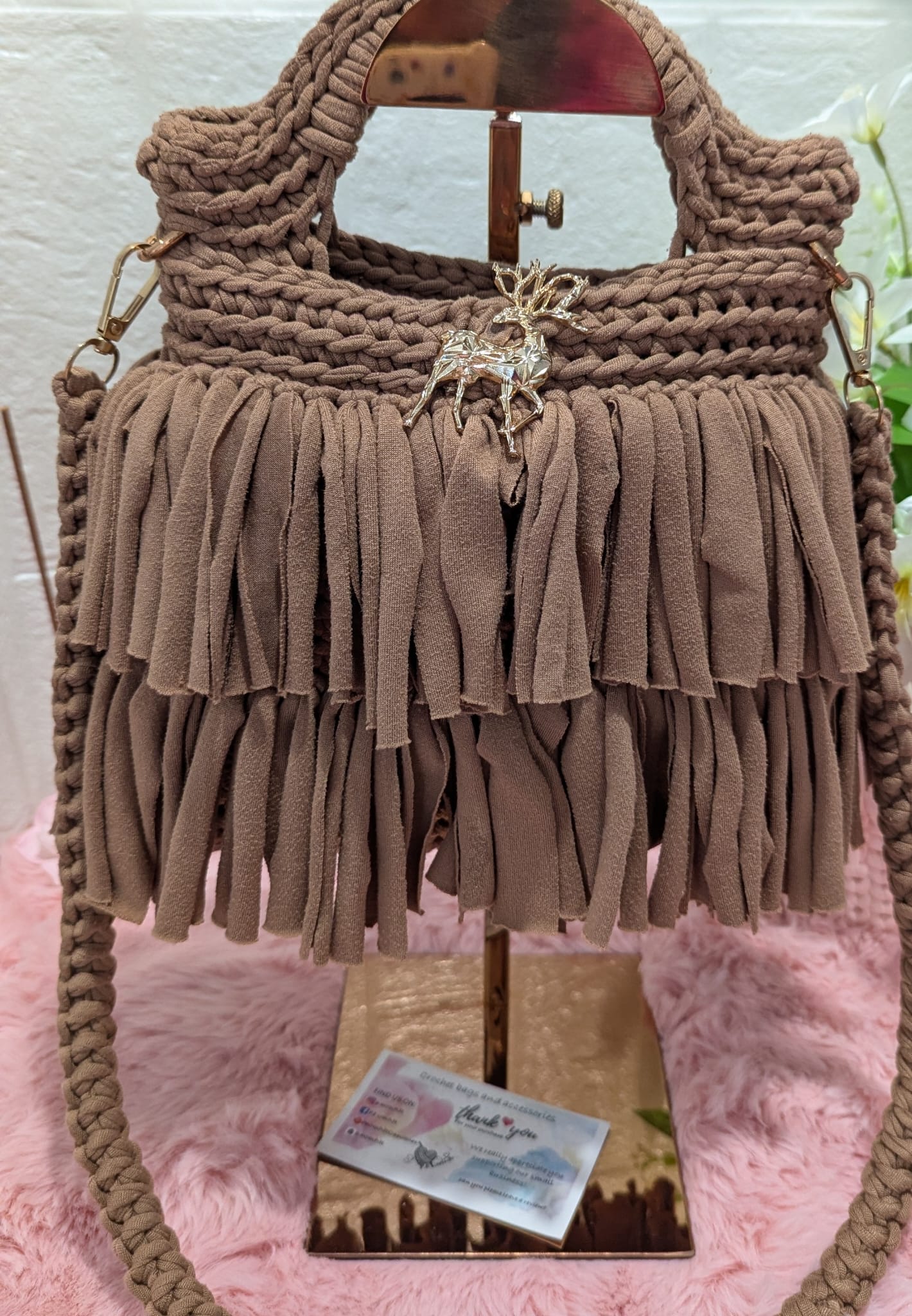 Handmade brown crochet bag