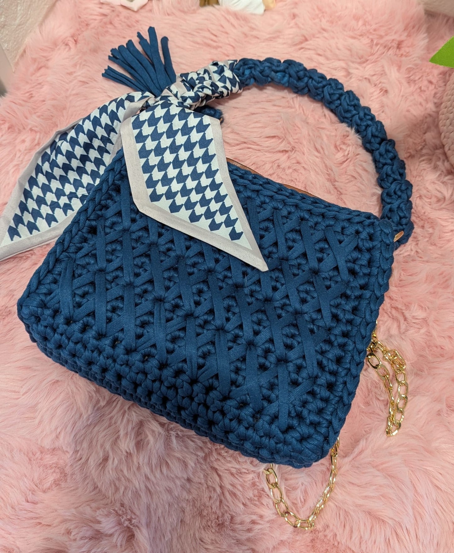 Handmade marine crochet bag