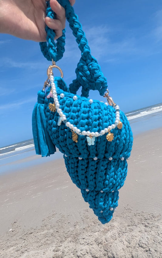 Handmade blue conch crochet bag