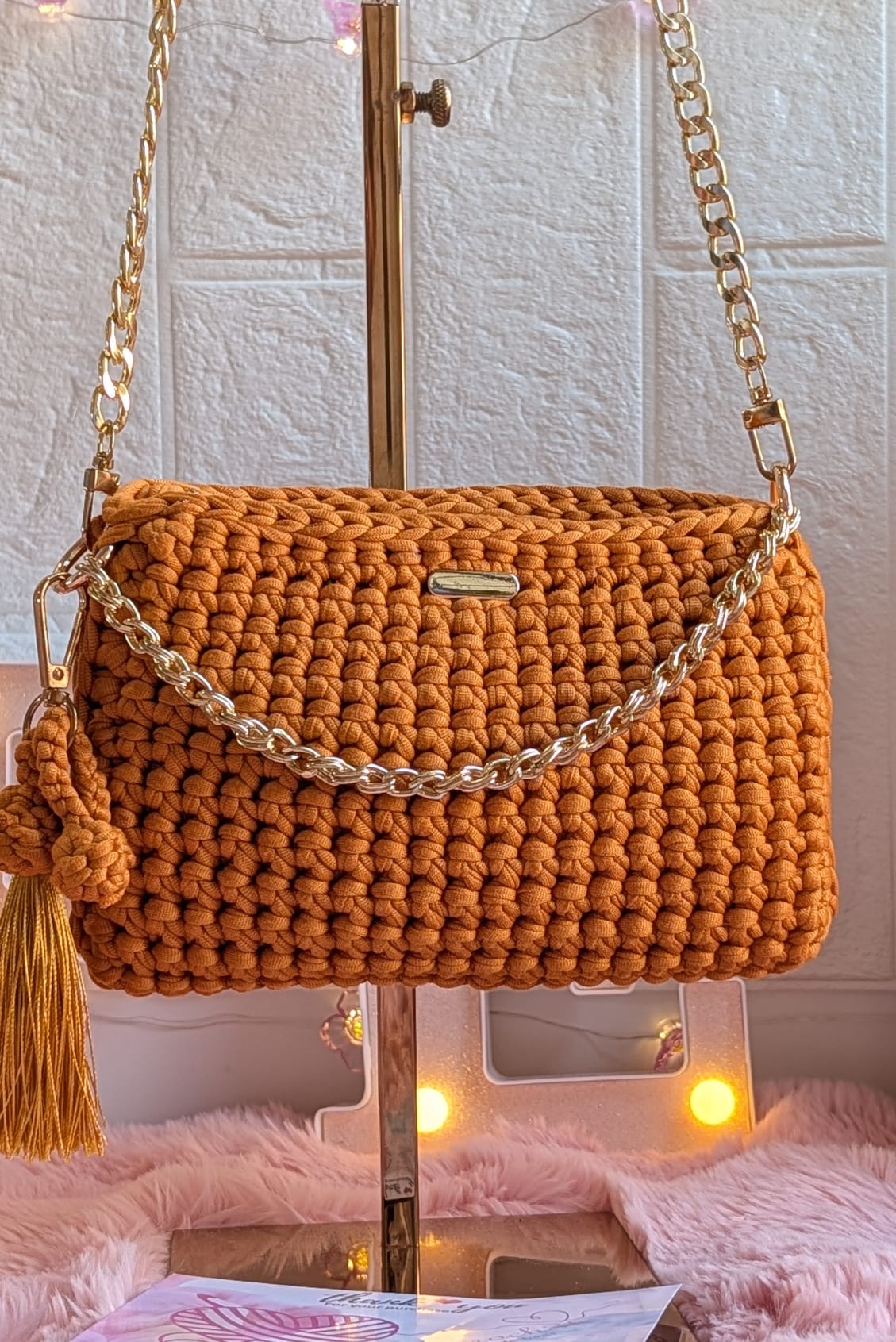 Handmade mustard crochet bag