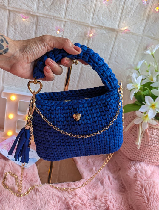 Handmade blue crochet bag