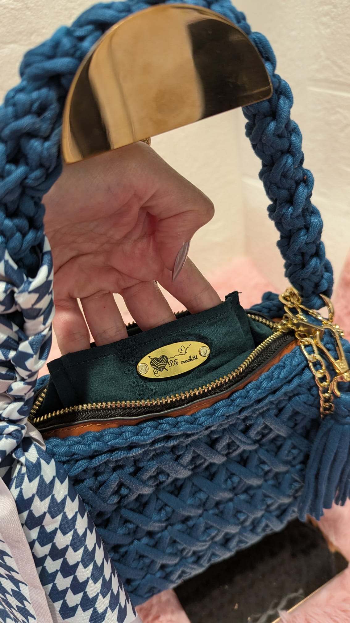 Handmade marine crochet bag