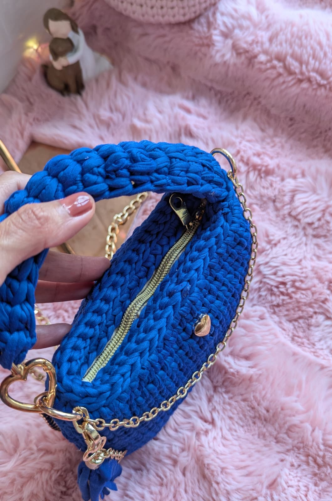 Handmade blue crochet bag