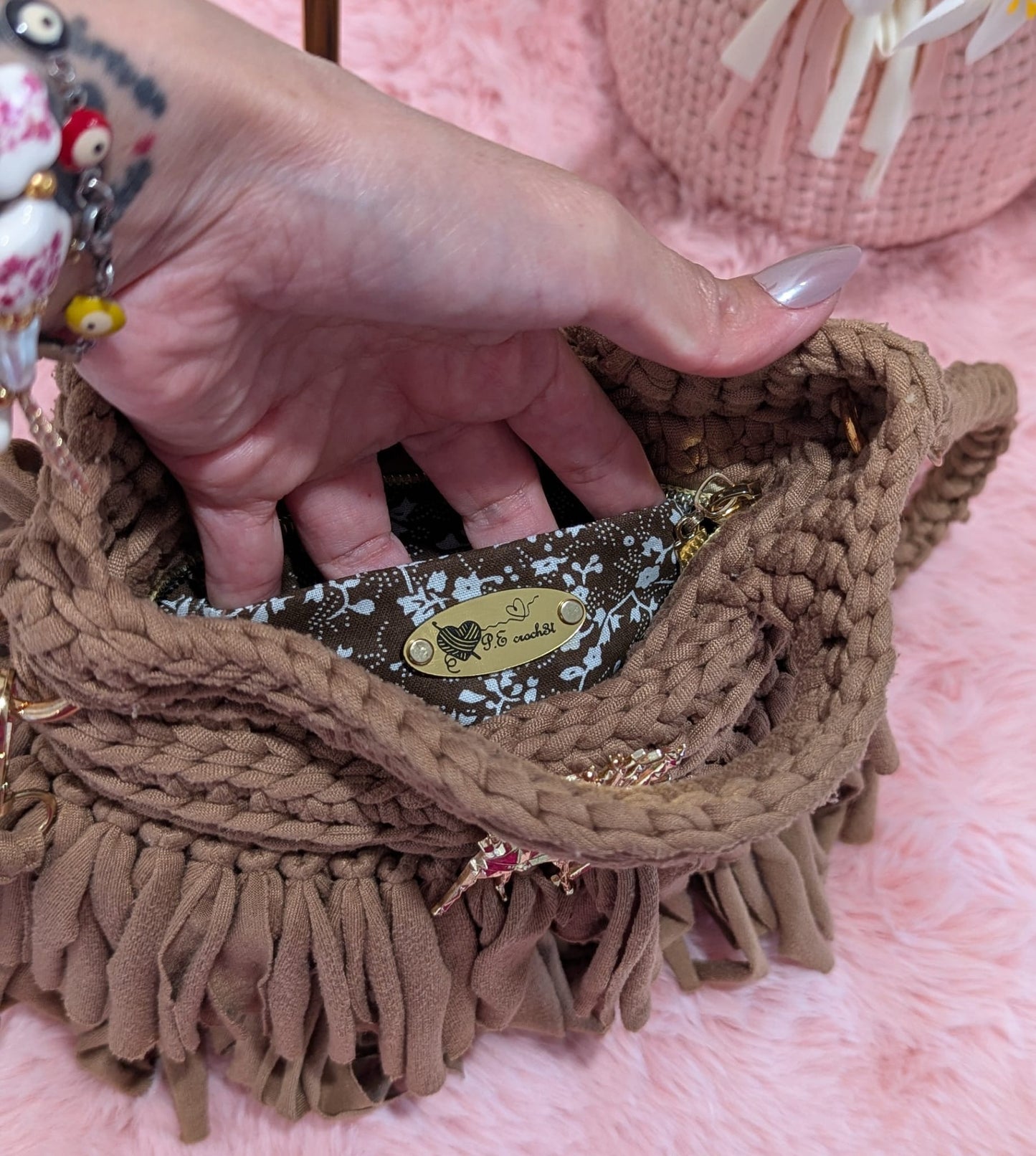 Handmade brown crochet bag