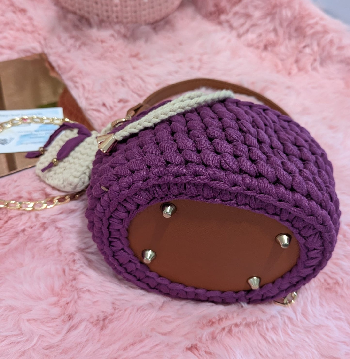Handmade purple-cream crochet bag