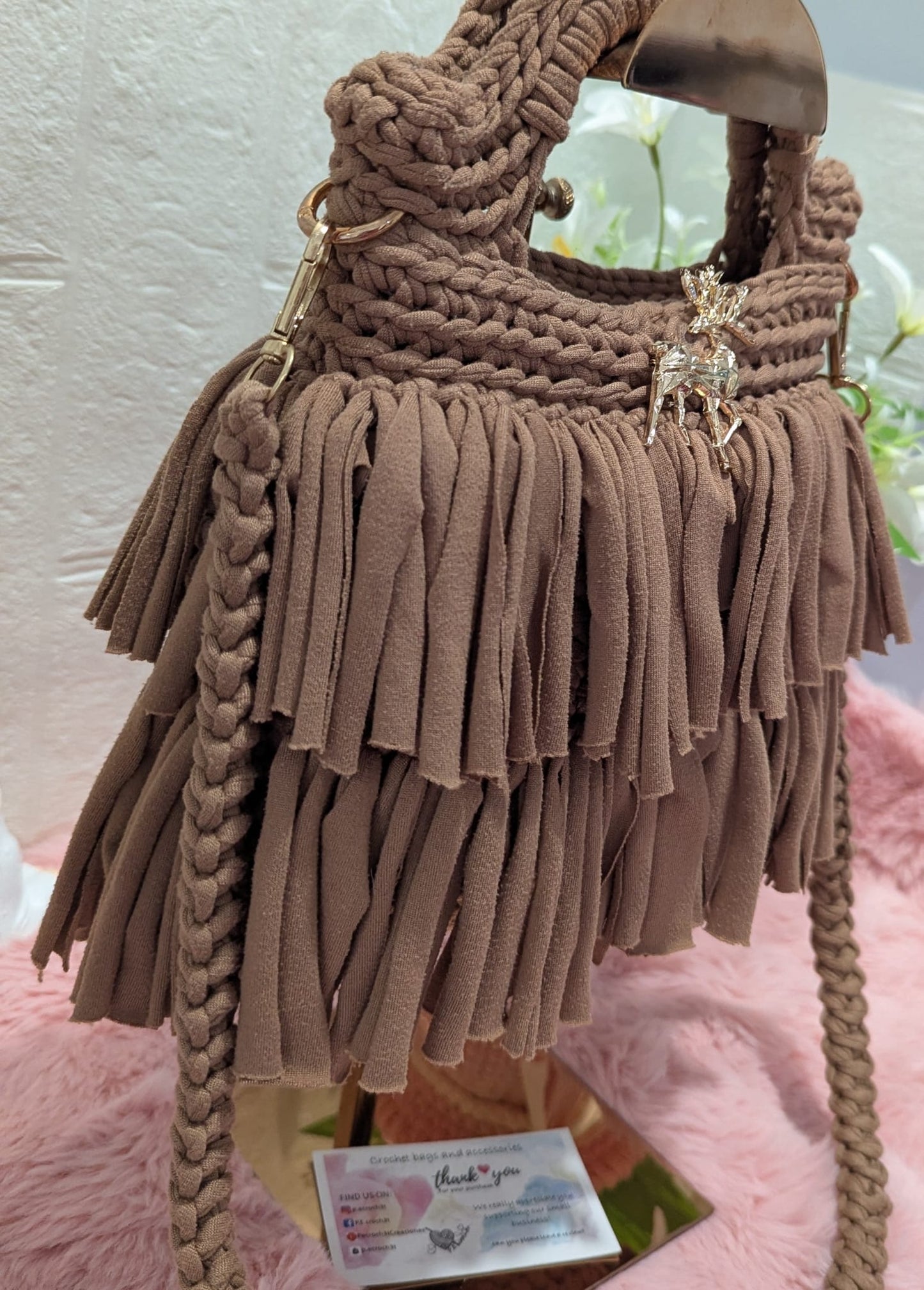 Handmade brown crochet bag