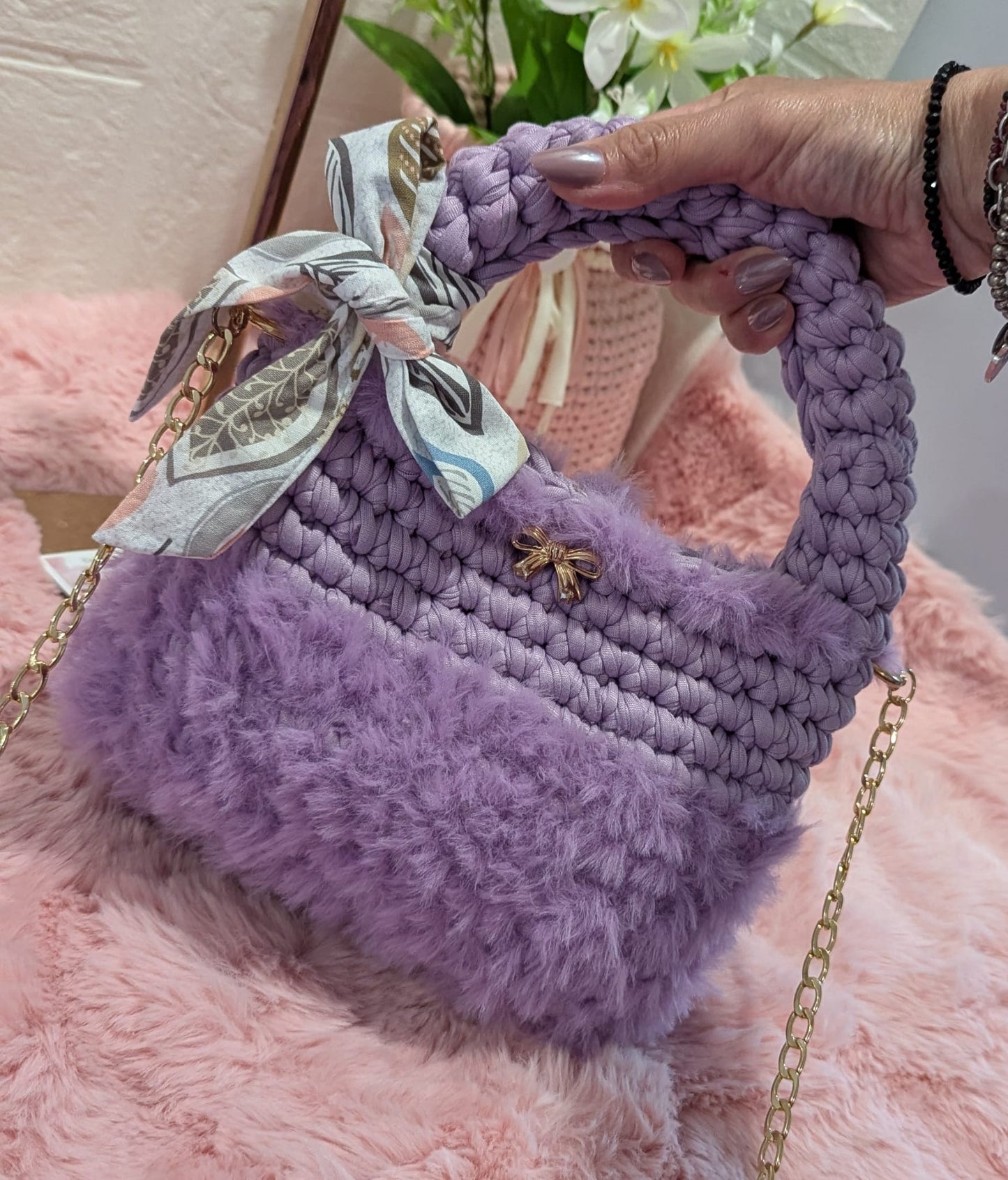 Handmade lilac crochet bag