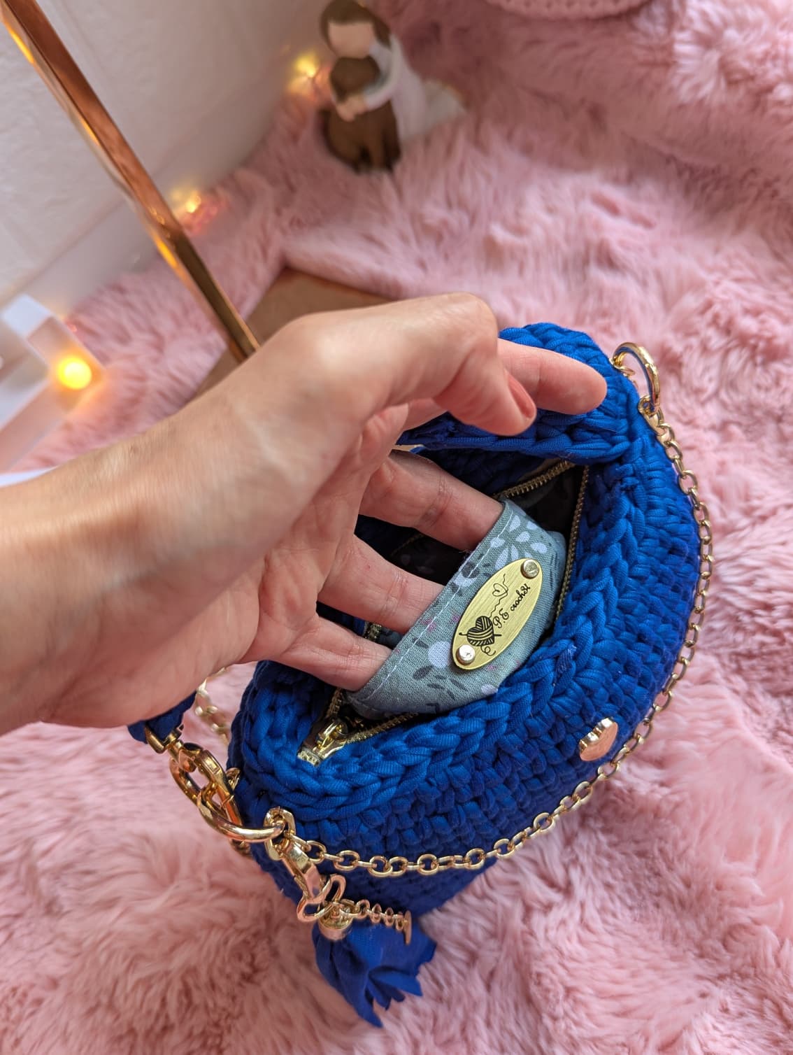 Handmade blue crochet bag