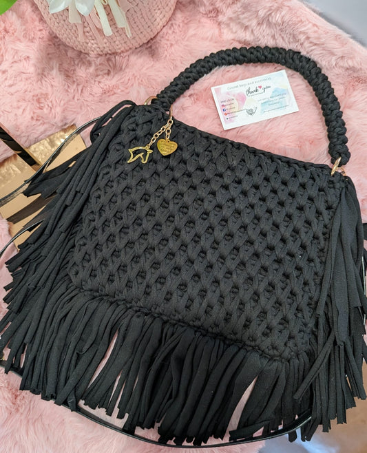Handmade black crochet bag