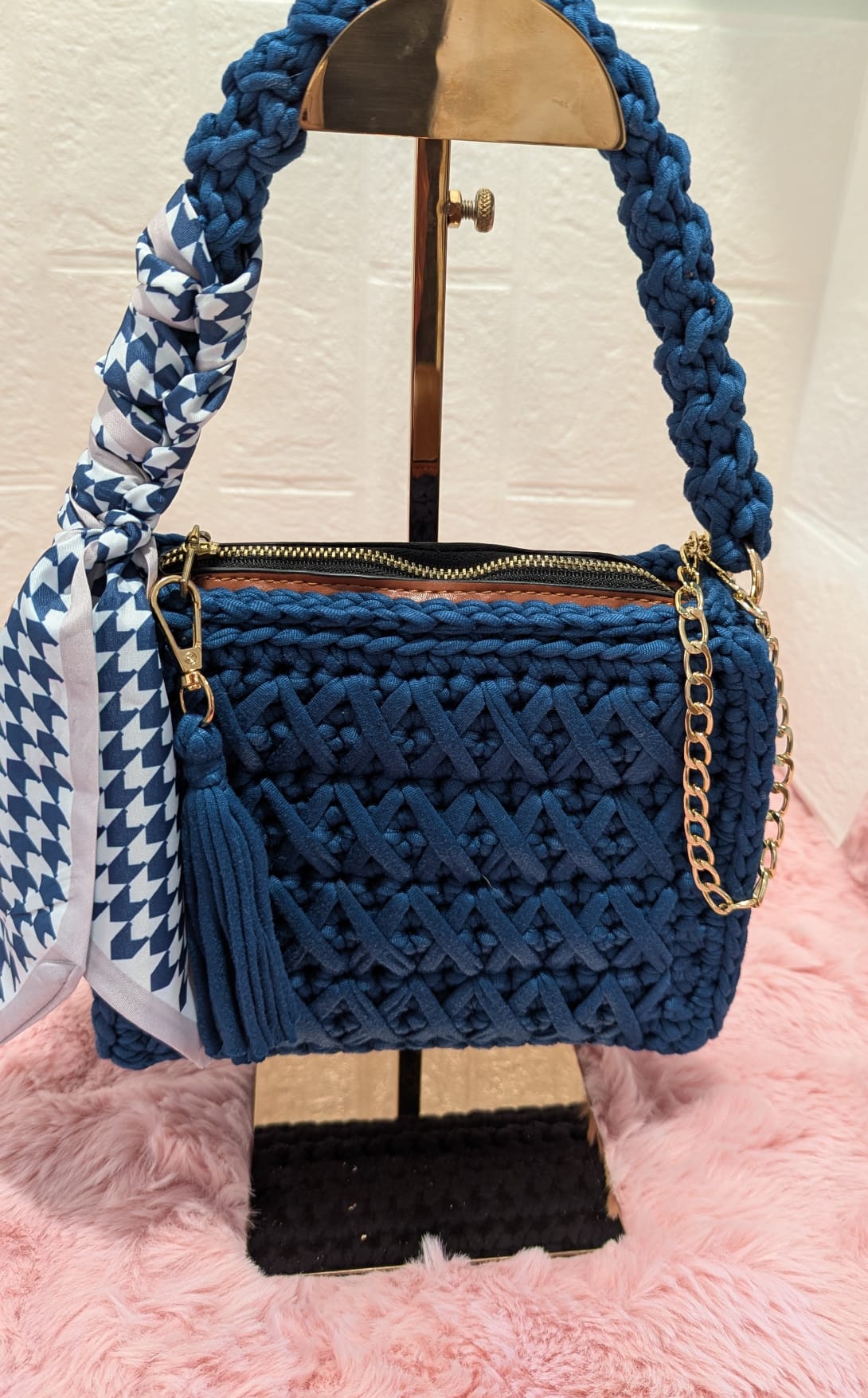 Handmade marine crochet bag