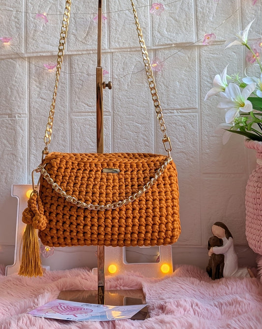 Handmade mustard crochet bag