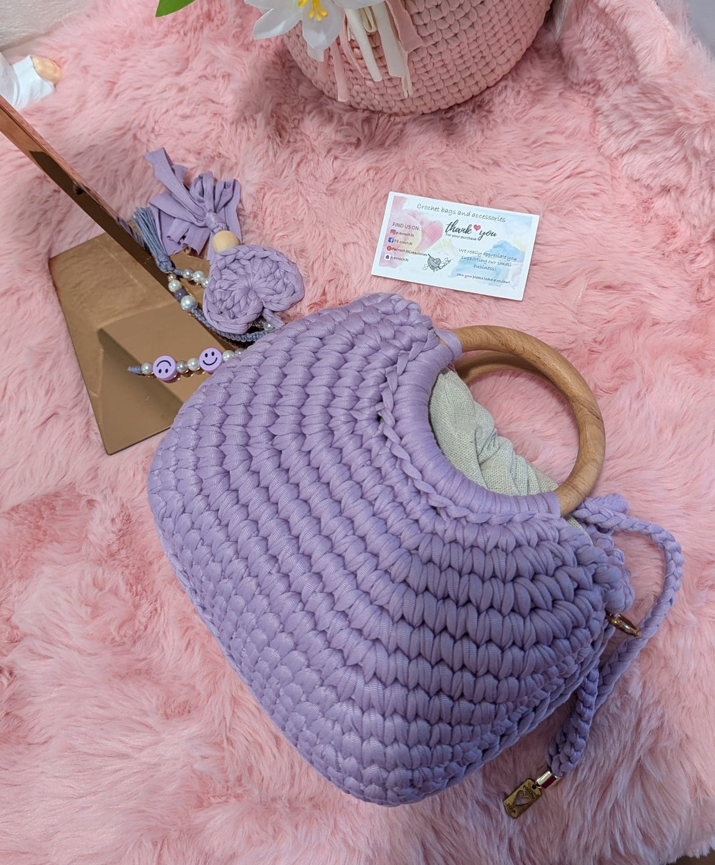 Handmade lilac crochet bag
