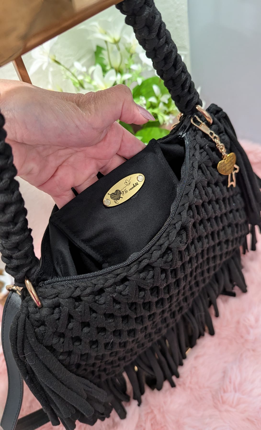 Handmade black crochet bag