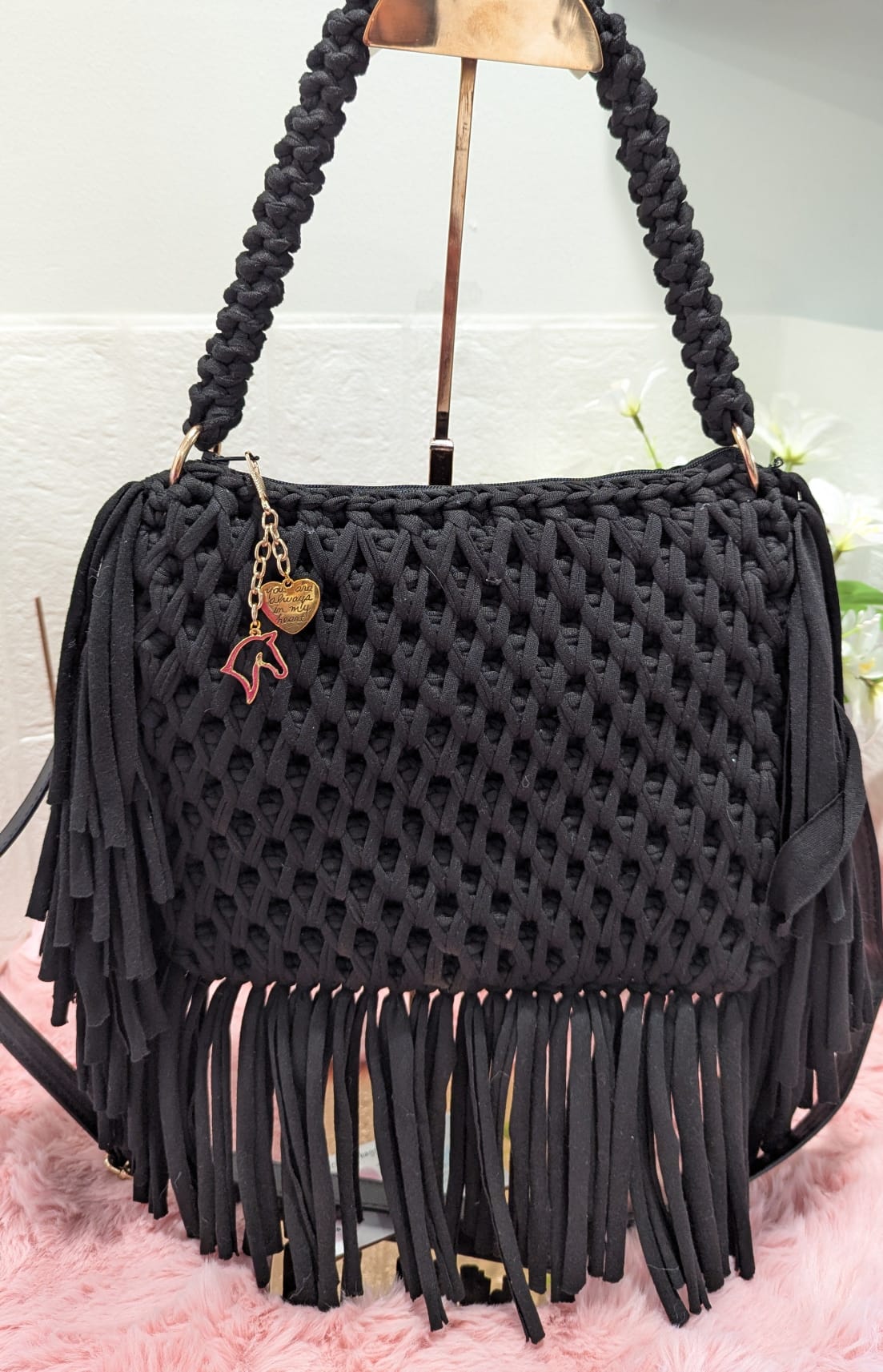 Handmade black crochet bag