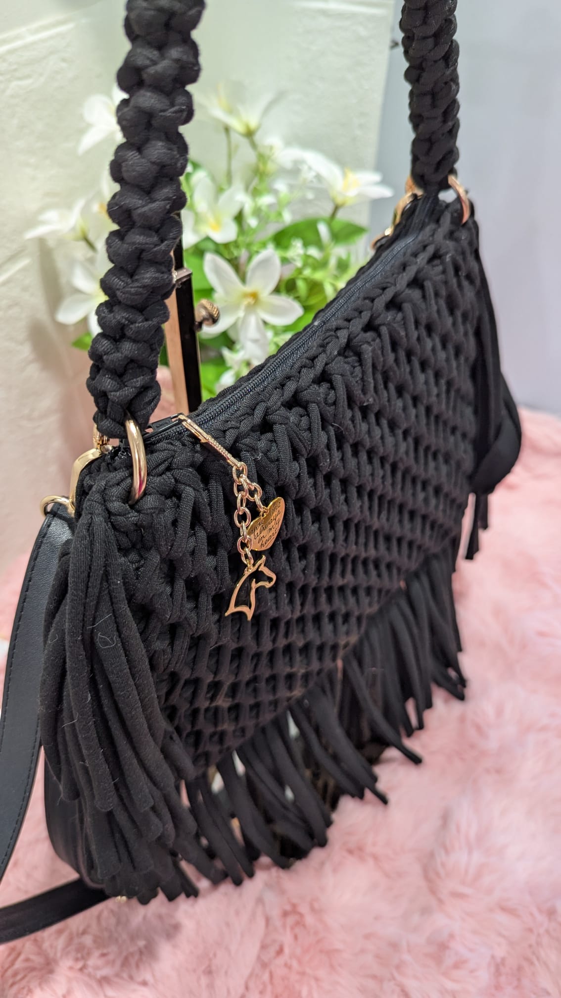 Handmade black crochet bag